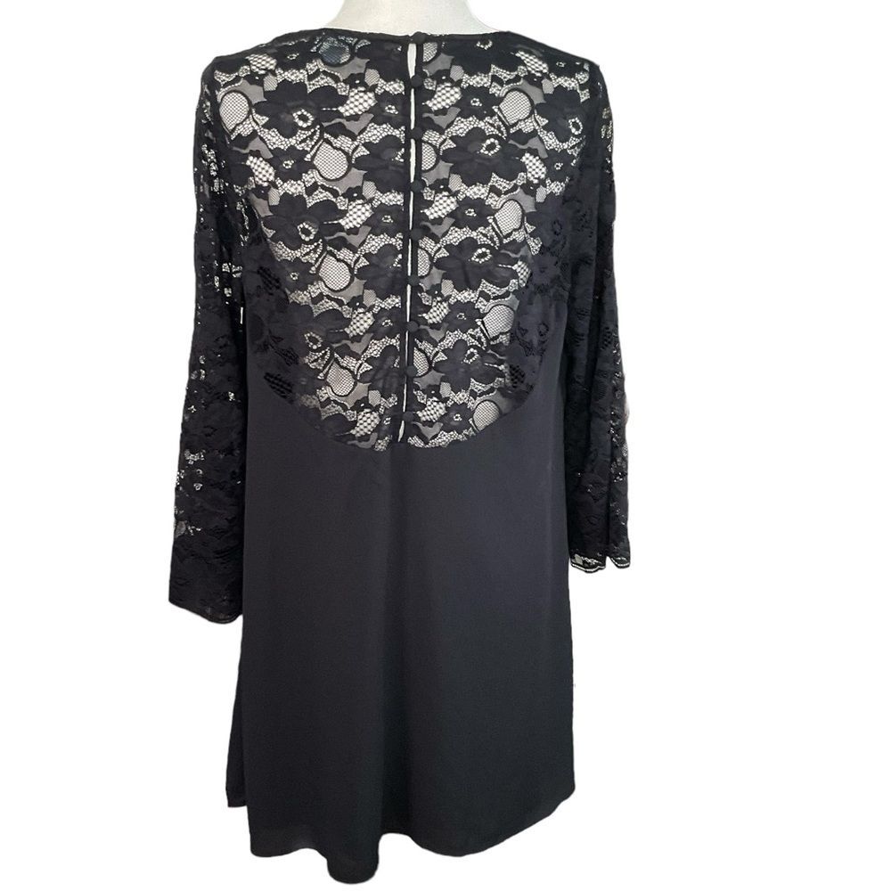 ModCloth Black Lavished in Lace Button Back Shift Dress Size L